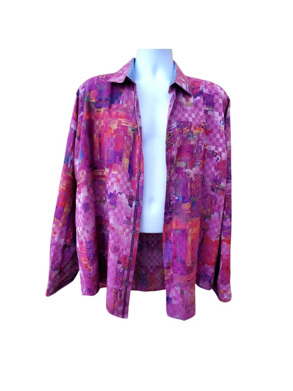 Bugatchi Uomo Mens XL Designer Shirt Button Down Purple Geometric Abstract